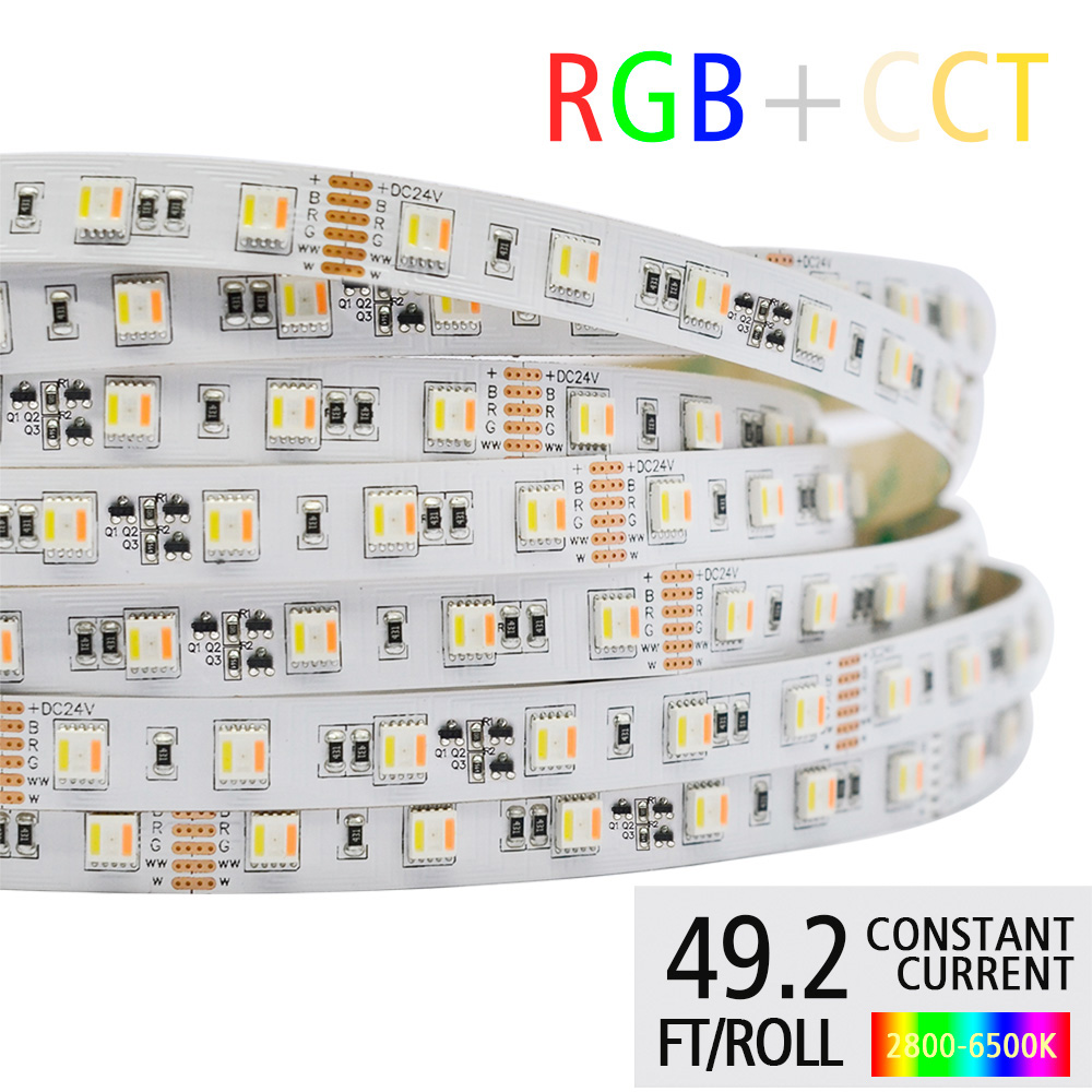 DC24V 5050 RGB+CCT Ultra Bright Changing Color LED Strips - Tunable White Available - 32.8 to 49.2Ft Optional